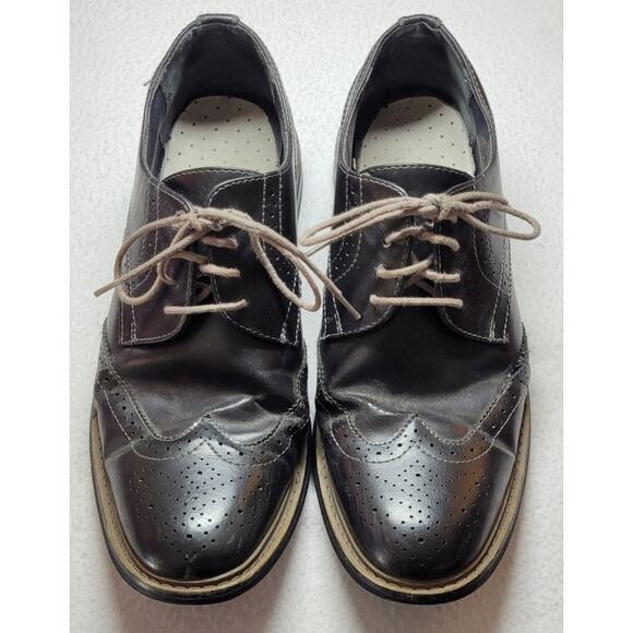 Perry Ellis Portfolio Drapper Black Wingtip Oxford Shoes Men US 10 Vtg Preppy - Picture 1 of 8